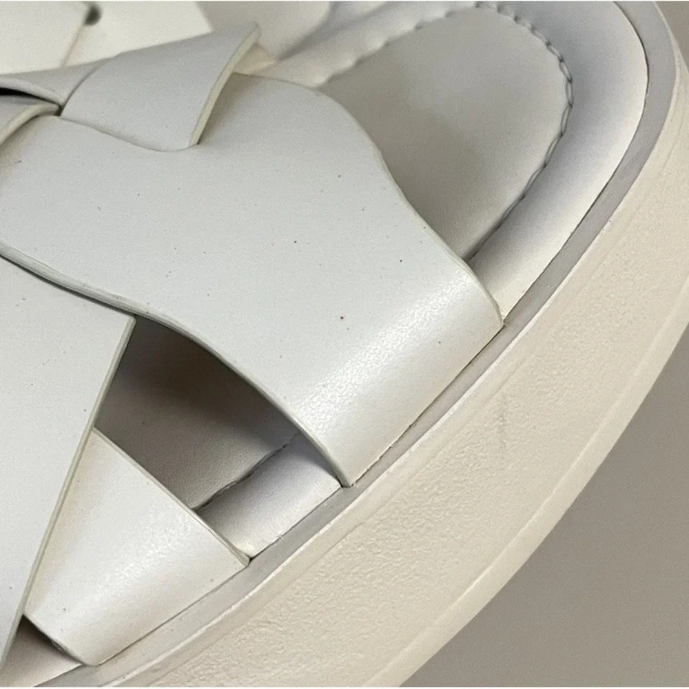 Pilcro Anthropologie Woven‎ Slides Cream Bride Wedding Beach 39 8.5 Minimalist